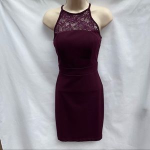 Honey and Rosie Burgundy Wine Maroon Sleeveless Dress with Lace Bodice Size XS